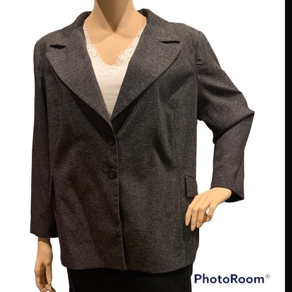 Igigi Gray Tweed Unstructured Jacket Plus Size 24 Lined Blazer Buttons Lapel NEW - Picture 11 of 14
